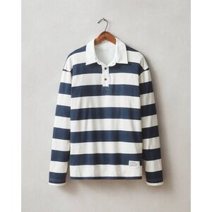 American Giant Classic Rugby Shirt Navy Blue Cream Stripe Polo L New With Tags